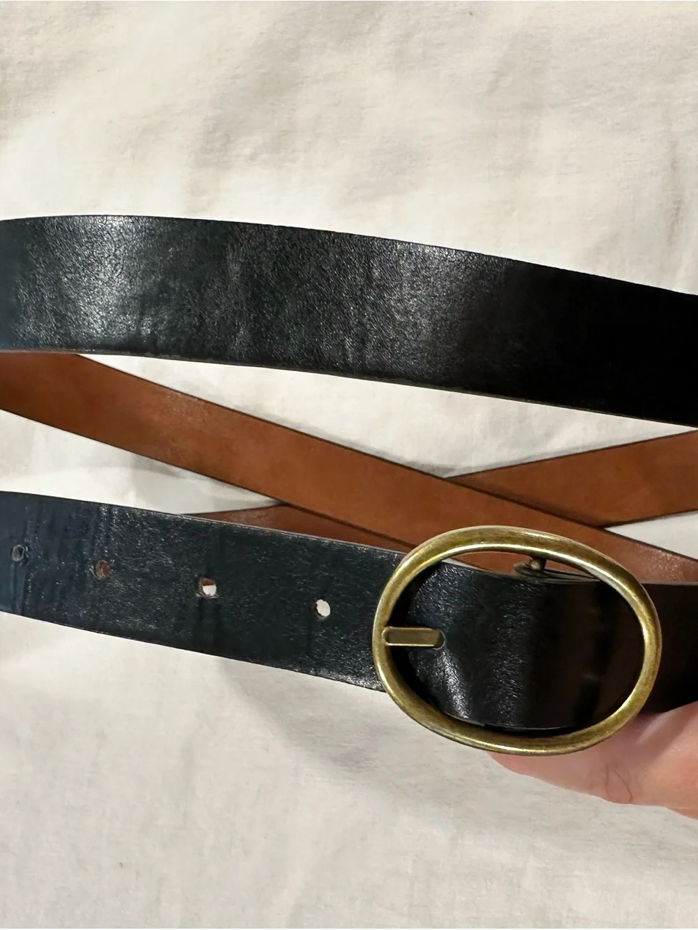Old Navy Brown Leather Belt with Brass Ring Buckle XXL